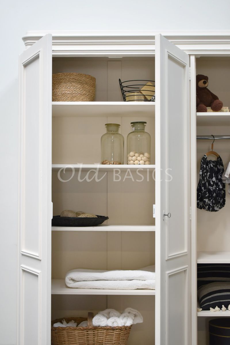 Detail van Linnenkast Amiens, 3 deuren, RAL9001, wit, crème, materiaal hout